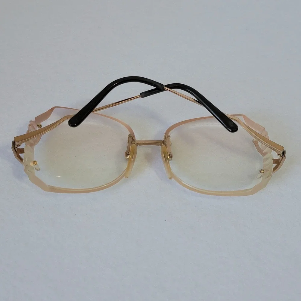 VTG Marcolin Italy Faceted Rimless Clear Glasses 80s Luxury Butterfly Beveled